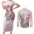 Pink Galah Christmas Australia Couples Matching Short Sleeve Bodycon Dress and Long Sleeve Button Shirt Watercolor Painting Aboriginal Art