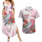 Pink Galah Christmas Australia Couples Matching Summer Maxi Dress and Hawaiian Shirt Watercolor Painting Aboriginal Art