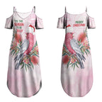 Pink Galah Christmas Australia Couples Matching Summer Maxi Dress and Hawaiian Shirt Watercolor Painting Aboriginal Art