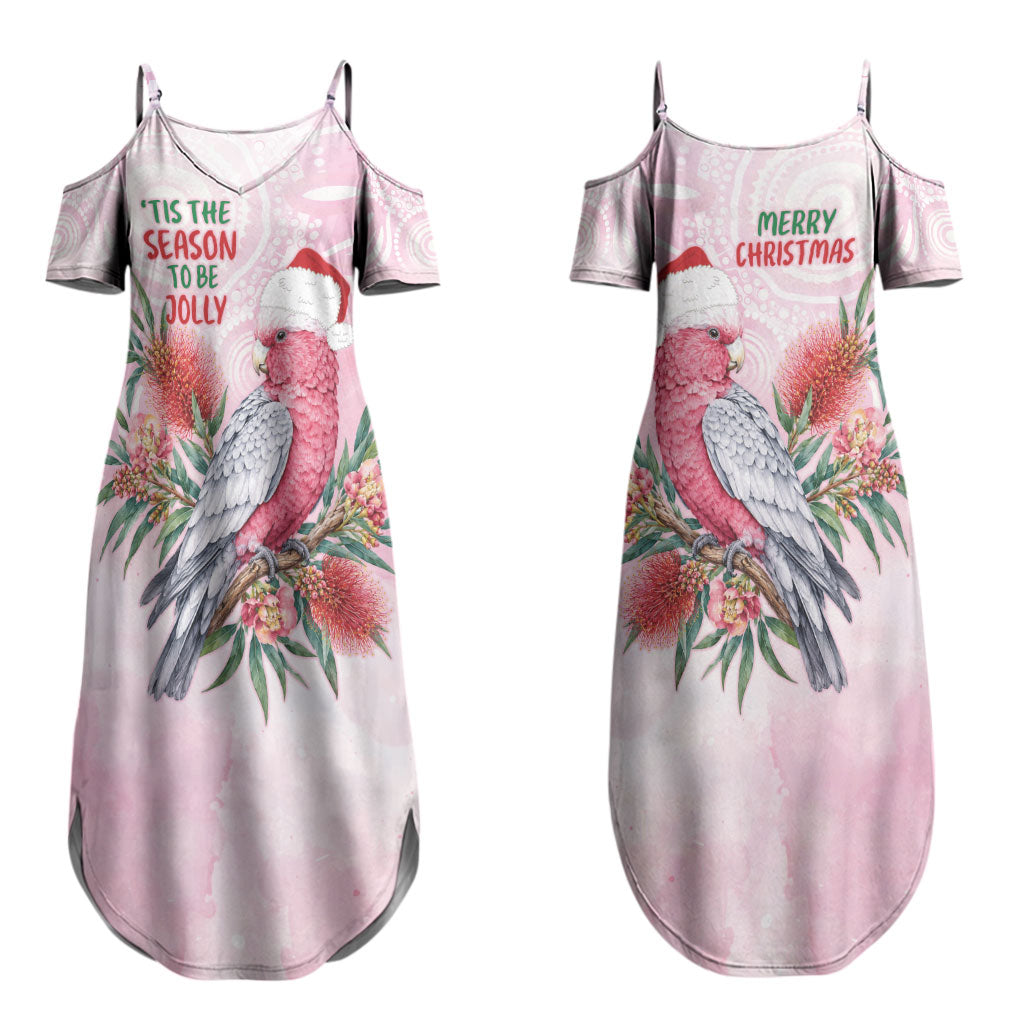Pink Galah Christmas Australia Couples Matching Summer Maxi Dress and Hawaiian Shirt Watercolor Painting Aboriginal Art