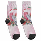 Pink Galah Christmas Australia Crew Socks Watercolor Painting Aboriginal Art