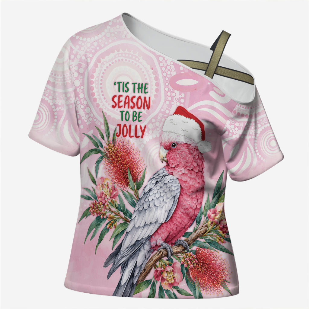 Pink Galah Christmas Australia Cross Shoulder Shirt Watercolor Painting Aboriginal Art