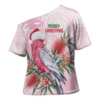 Pink Galah Christmas Australia Cross Shoulder Shirt Watercolor Painting Aboriginal Art