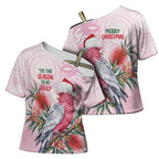 Pink Galah Christmas Australia Cross Shoulder Shirt Watercolor Painting Aboriginal Art