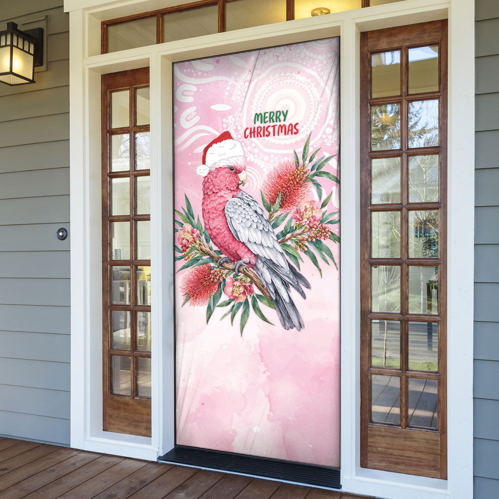 Pink Galah Christmas Australia Door Cover Watercolor Painting Aboriginal Art