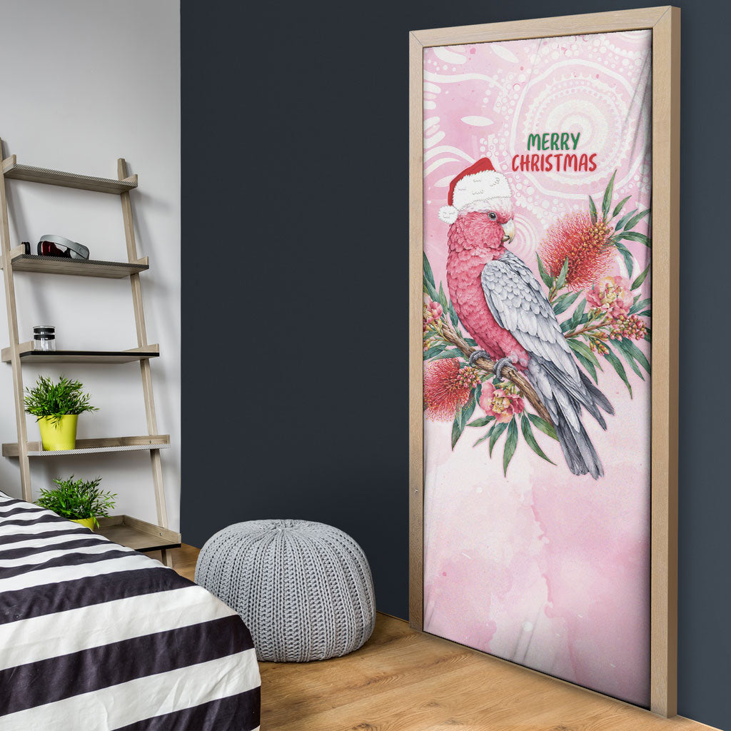 Pink Galah Christmas Australia Door Cover Watercolor Painting Aboriginal Art