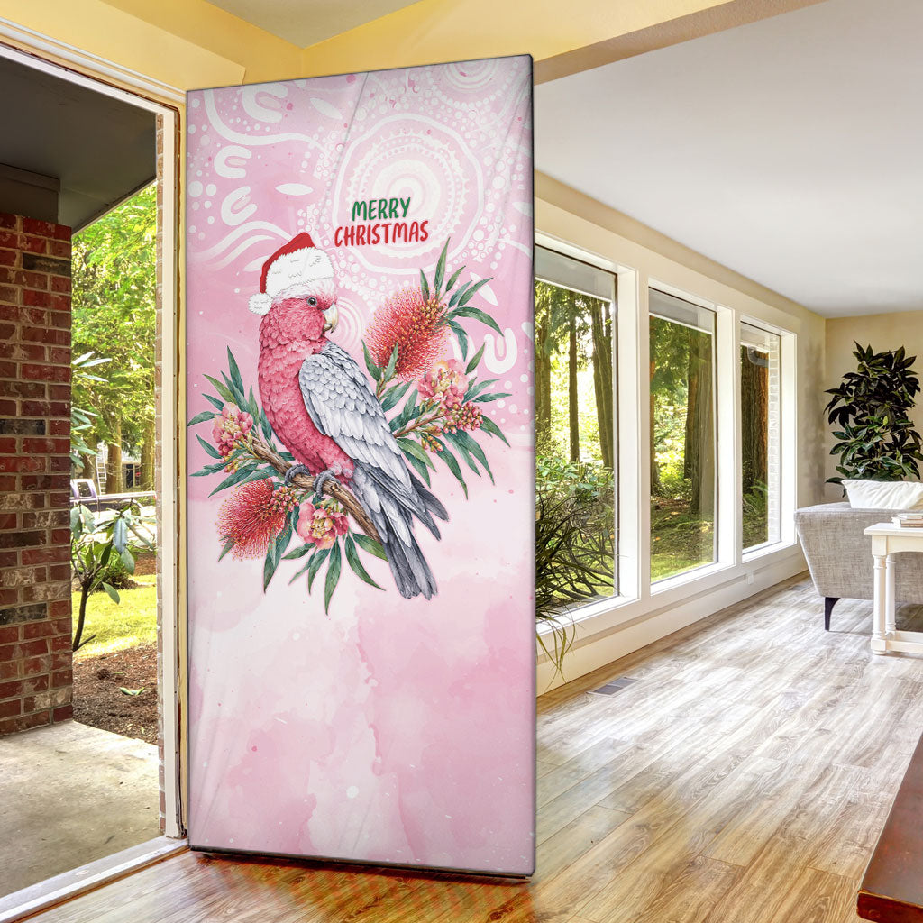 Pink Galah Christmas Australia Door Cover Watercolor Painting Aboriginal Art