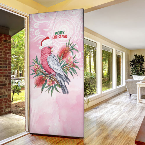 Pink Galah Christmas Australia Door Cover Watercolor Painting Aboriginal Art