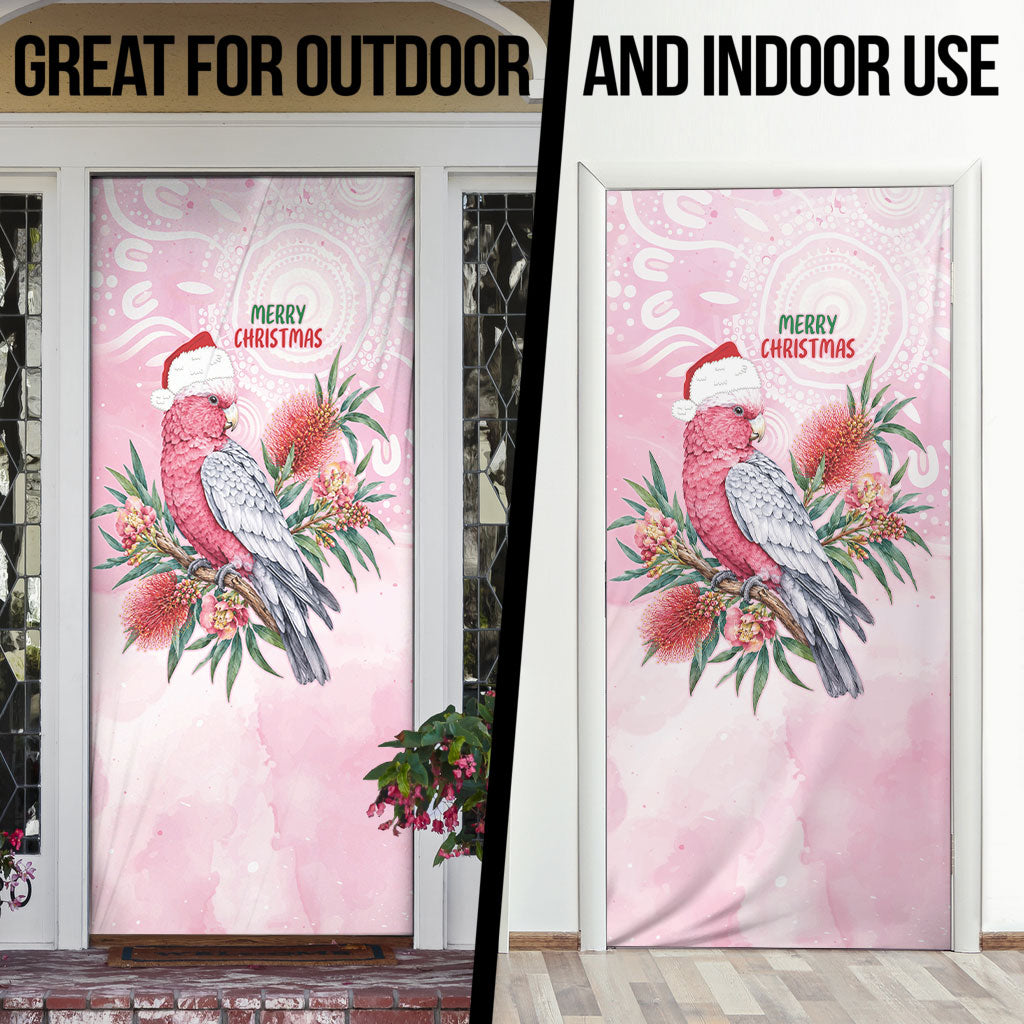 Pink Galah Christmas Australia Door Cover Watercolor Painting Aboriginal Art