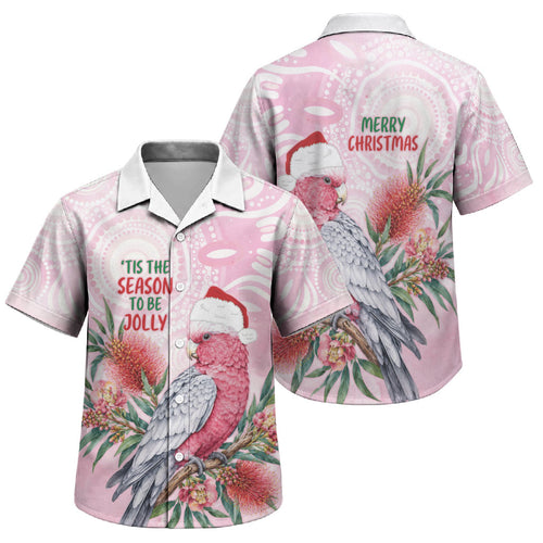 Pink Galah Christmas Australia Family Matching Mermaid Dress and Hawaiian Shirt Watercolor Painting Aboriginal Art