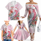 Pink Galah Christmas Australia Family Matching Off The Shoulder Long Sleeve Dress and Hawaiian Shirt Watercolor Painting Aboriginal Art