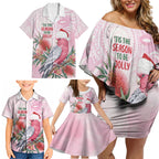 Pink Galah Christmas Australia Family Matching Off Shoulder Short Dress and Hawaiian Shirt Watercolor Painting Aboriginal Art