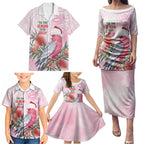 Pink Galah Christmas Australia Family Matching Puletasi and Hawaiian Shirt Watercolor Painting Aboriginal Art