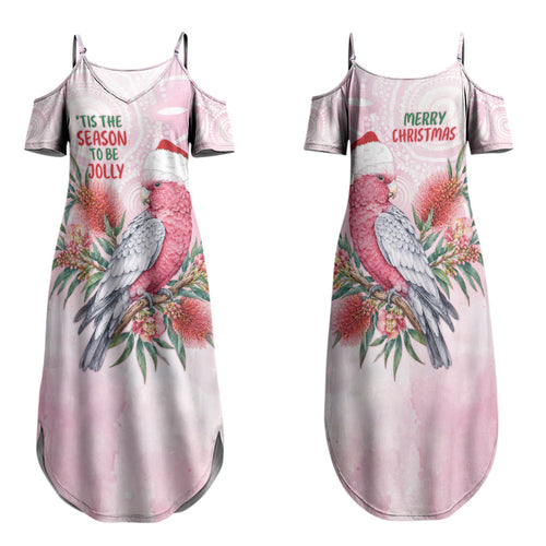 Pink Galah Christmas Australia Family Matching Summer Maxi Dress and Hawaiian Shirt Watercolor Painting Aboriginal Art