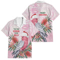 Pink Galah Christmas Australia Family Matching Summer Maxi Dress and Hawaiian Shirt Watercolor Painting Aboriginal Art