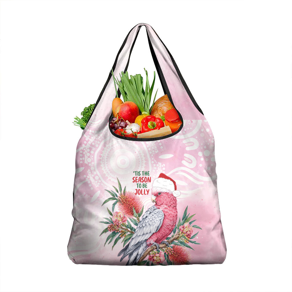 Pink Galah Christmas Australia Grocery Bag Watercolor Painting Aboriginal Art