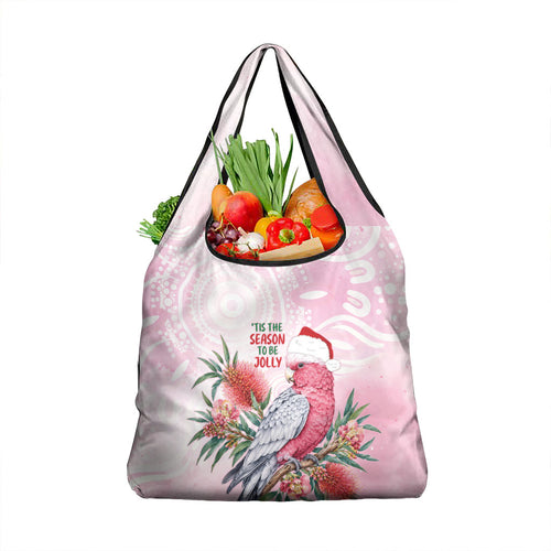 Pink Galah Christmas Australia Grocery Bag Watercolor Painting Aboriginal Art