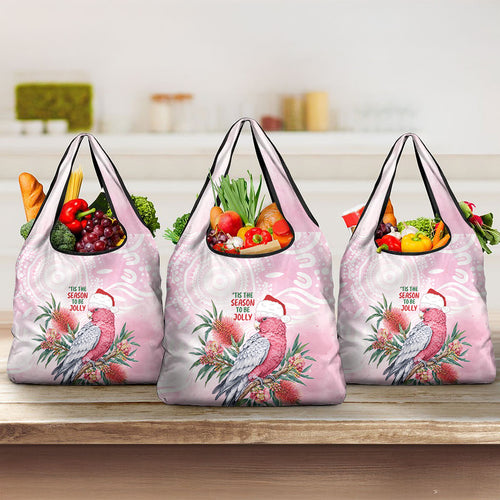 Pink Galah Christmas Australia Grocery Bag Watercolor Painting Aboriginal Art