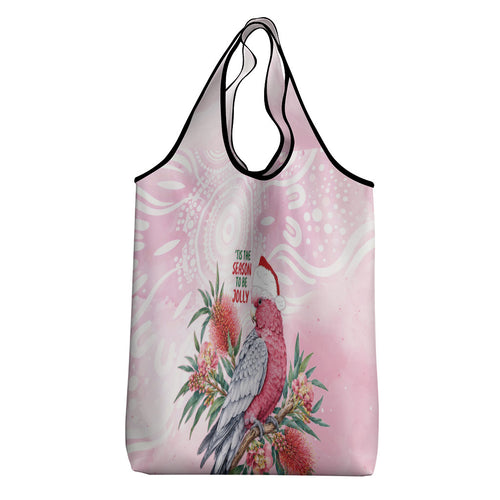 Pink Galah Christmas Australia Grocery Bag Watercolor Painting Aboriginal Art