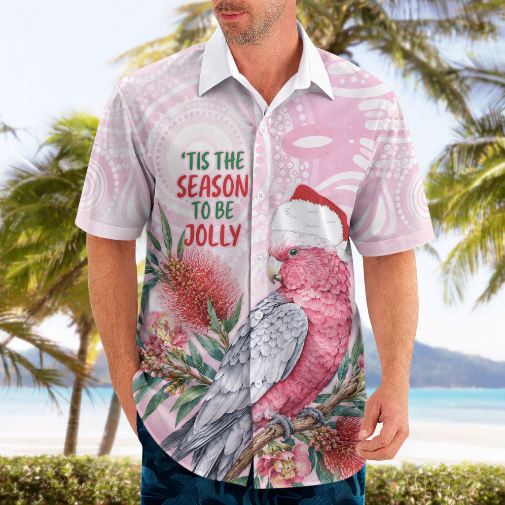 Pink Galah Christmas Australia Hawaiian Shirt Watercolor Painting Aboriginal Art