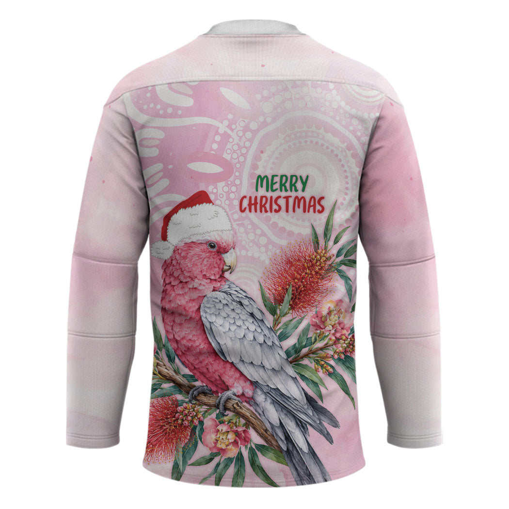 Pink Galah Christmas Australia Hockey Jersey Watercolor Painting Aboriginal Art