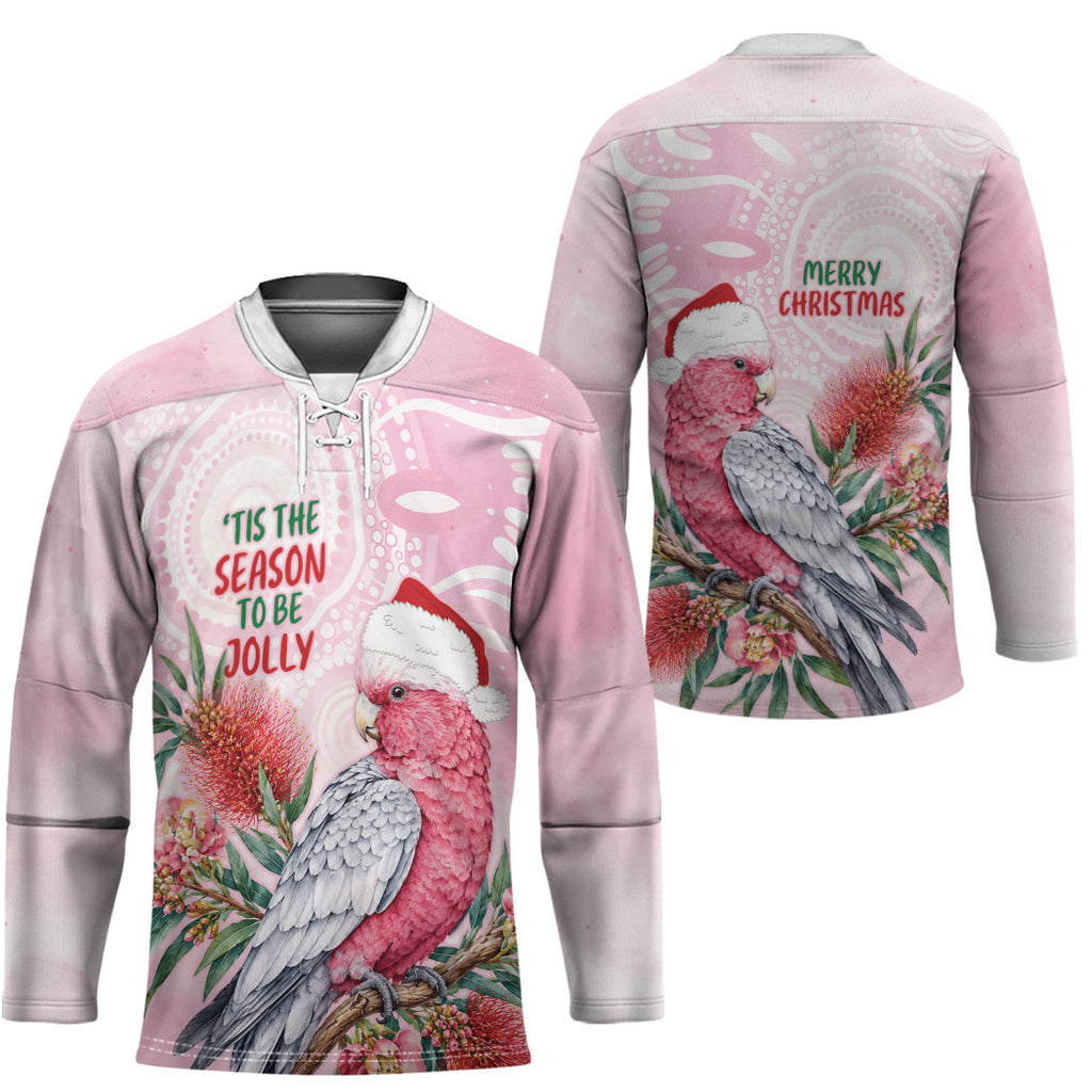 Pink Galah Christmas Australia Hockey Jersey Watercolor Painting Aboriginal Art