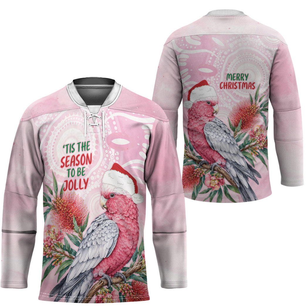 Pink Galah Christmas Australia Hockey Jersey Watercolor Painting Aboriginal Art
