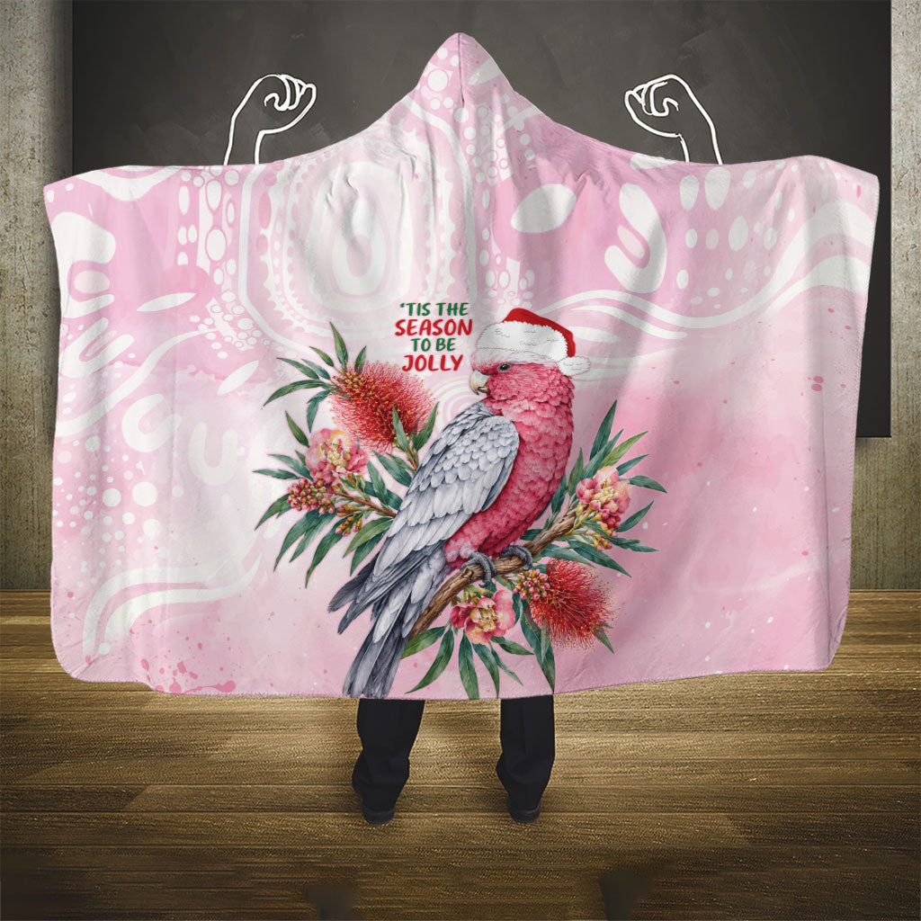 Pink Galah Christmas Australia Hooded Blanket Watercolor Painting Aboriginal Art