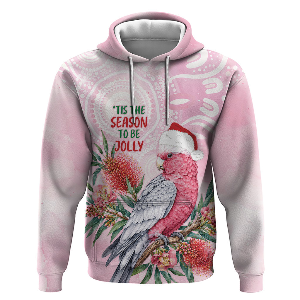 Pink Galah Christmas Australia Hoodie Watercolor Painting Aboriginal Art