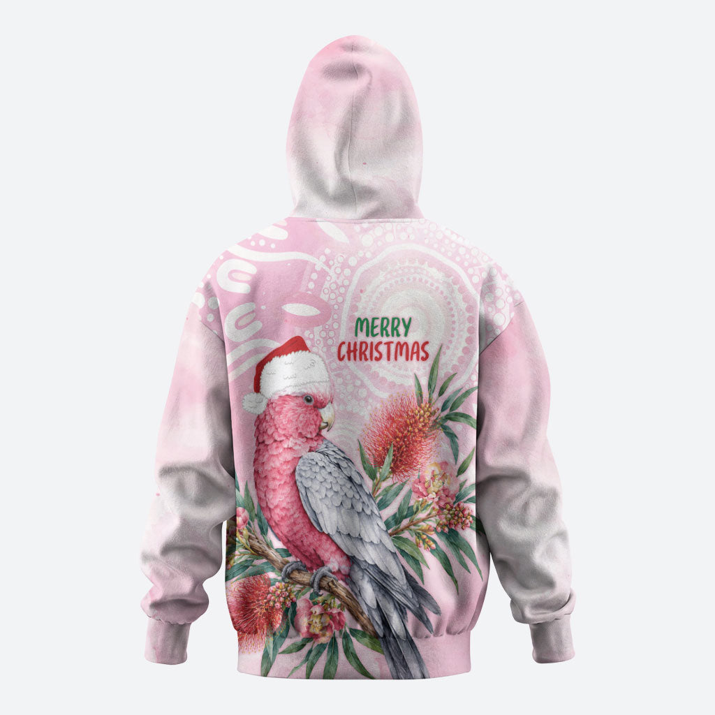 Pink Galah Christmas Australia Hoodie Watercolor Painting Aboriginal Art