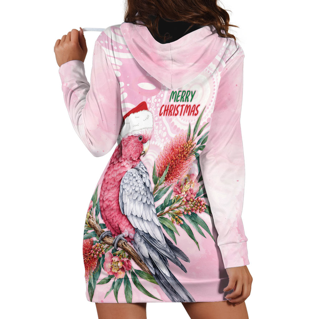 Pink Galah Christmas Australia Hoodie Dress Watercolor Painting Aboriginal Art