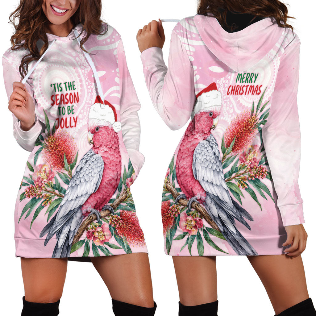Pink Galah Christmas Australia Hoodie Dress Watercolor Painting Aboriginal Art
