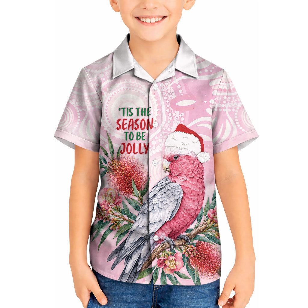 Pink Galah Christmas Australia Kid Hawaiian Shirt Watercolor Painting Aboriginal Art