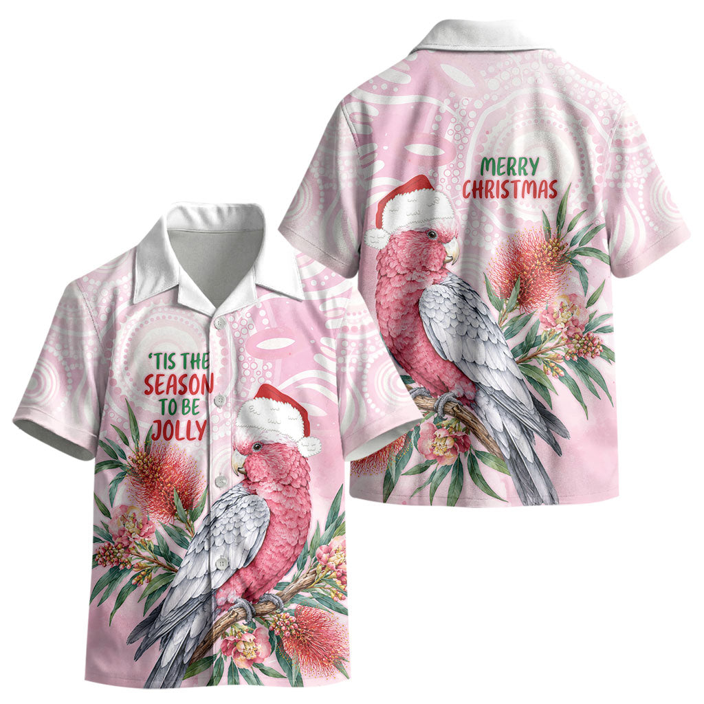 Pink Galah Christmas Australia Kid Hawaiian Shirt Watercolor Painting Aboriginal Art