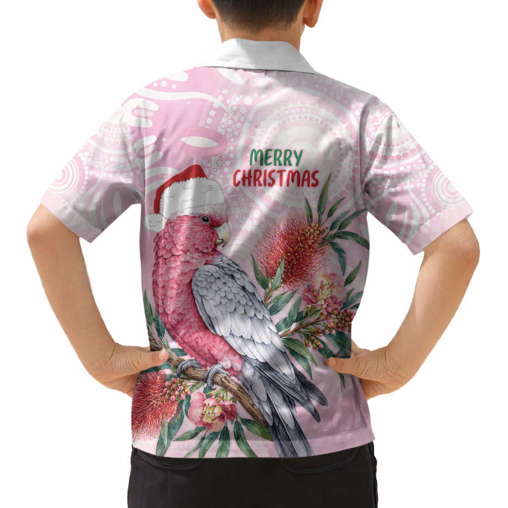 Pink Galah Christmas Australia Kid Hawaiian Shirt Watercolor Painting Aboriginal Art