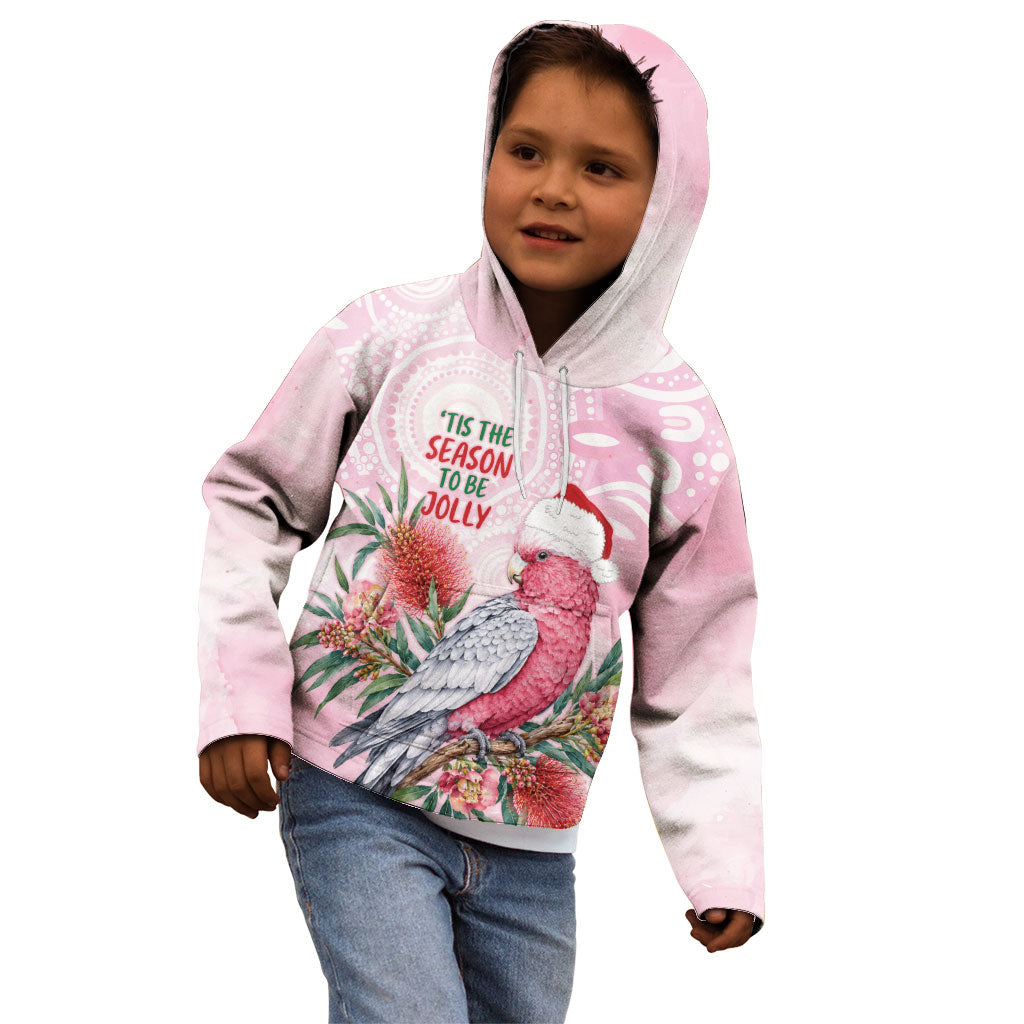 Pink Galah Christmas Australia Kid Hoodie Watercolor Painting Aboriginal Art