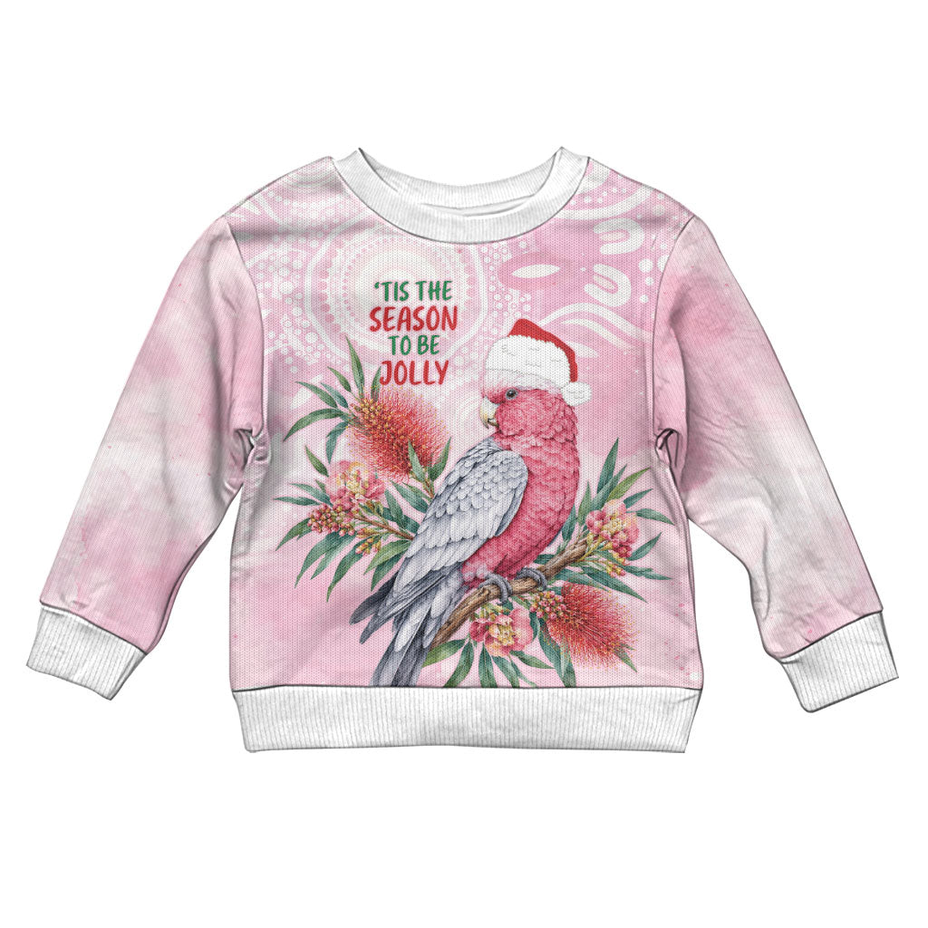 Pink Galah Christmas Australia Kid Ugly Christmas Sweater Watercolor Painting Aboriginal Art