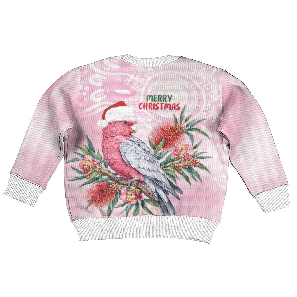 Pink Galah Christmas Australia Kid Ugly Christmas Sweater Watercolor Painting Aboriginal Art