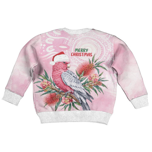 Pink Galah Christmas Australia Kid Ugly Christmas Sweater Watercolor Painting Aboriginal Art