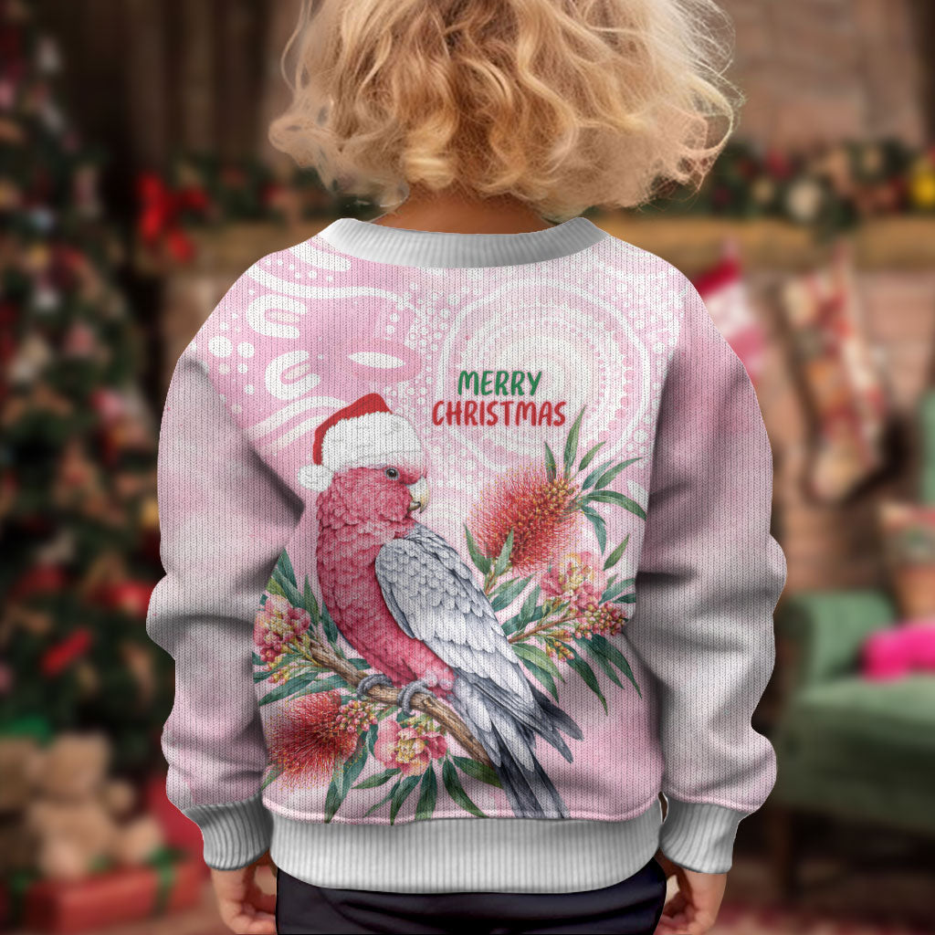 Pink Galah Christmas Australia Kid Ugly Christmas Sweater Watercolor Painting Aboriginal Art