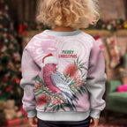 Pink Galah Christmas Australia Kid Ugly Christmas Sweater Watercolor Painting Aboriginal Art