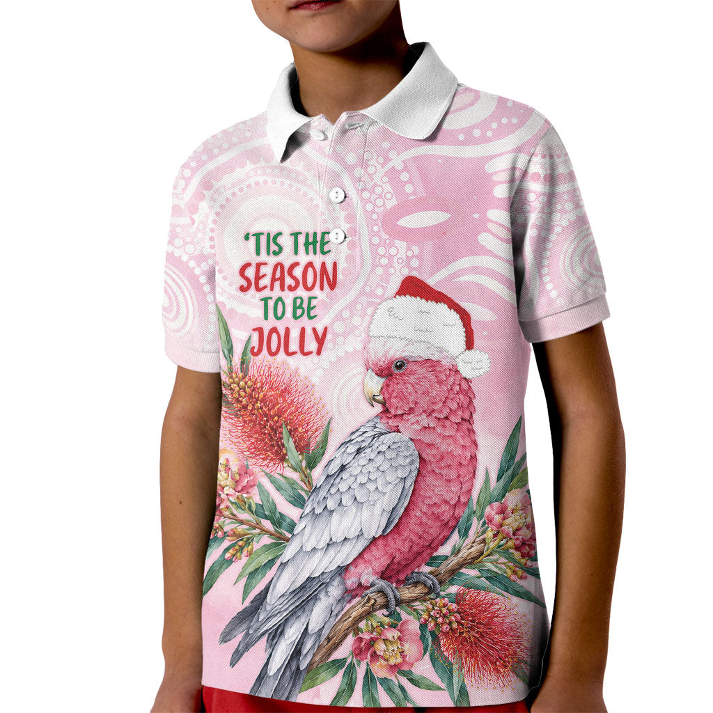 Pink Galah Christmas Australia Kid Polo Shirt Watercolor Painting Aboriginal Art