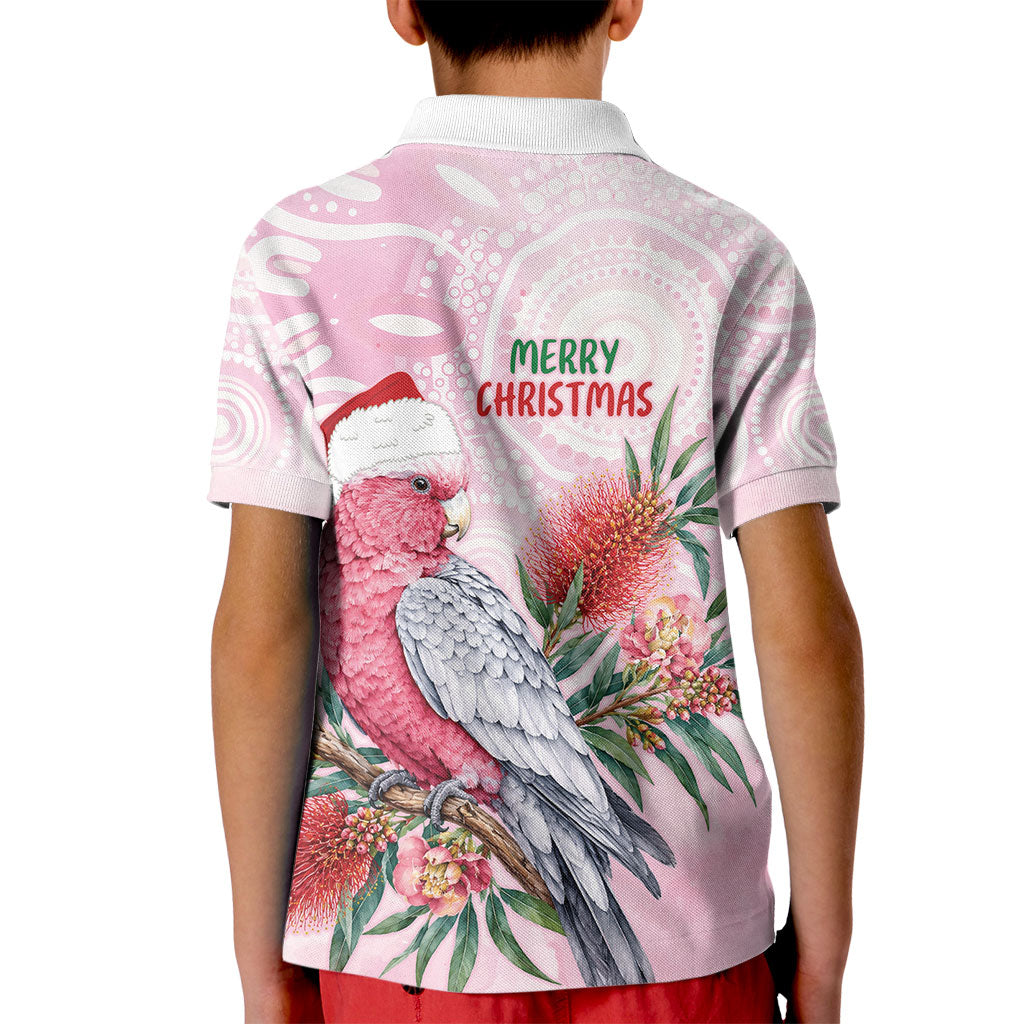 Pink Galah Christmas Australia Kid Polo Shirt Watercolor Painting Aboriginal Art