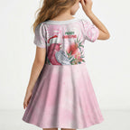 Pink Galah Christmas Australia Kid Short Sleeve Dress Watercolor Painting Aboriginal Art