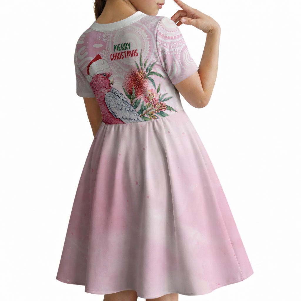 Pink Galah Christmas Australia Kid Short Sleeve Dress Watercolor Painting Aboriginal Art