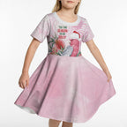 Pink Galah Christmas Australia Kid Short Sleeve Dress Watercolor Painting Aboriginal Art