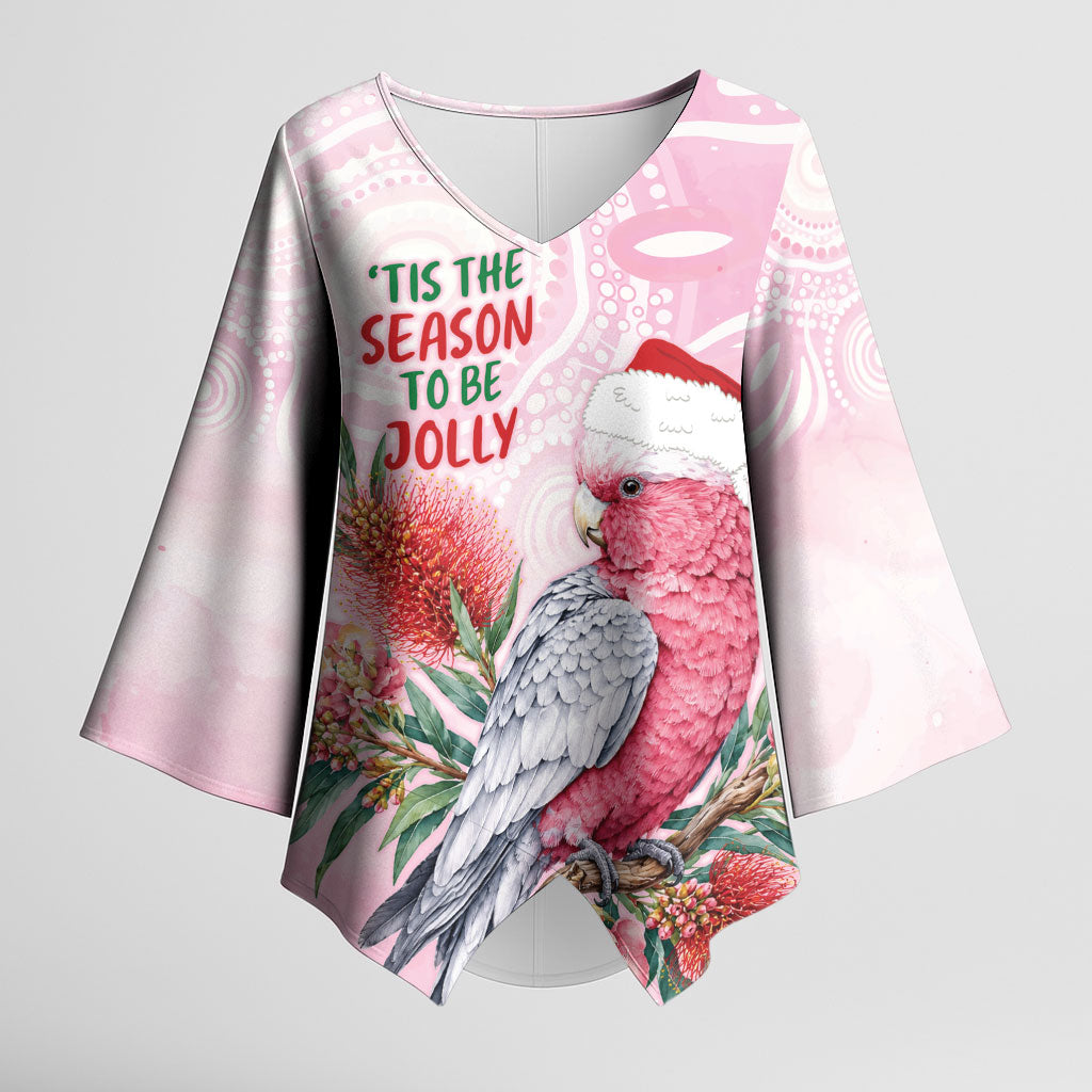 Pink Galah Christmas Australia Kimono Sleeve Blouse Watercolor Painting Aboriginal Art