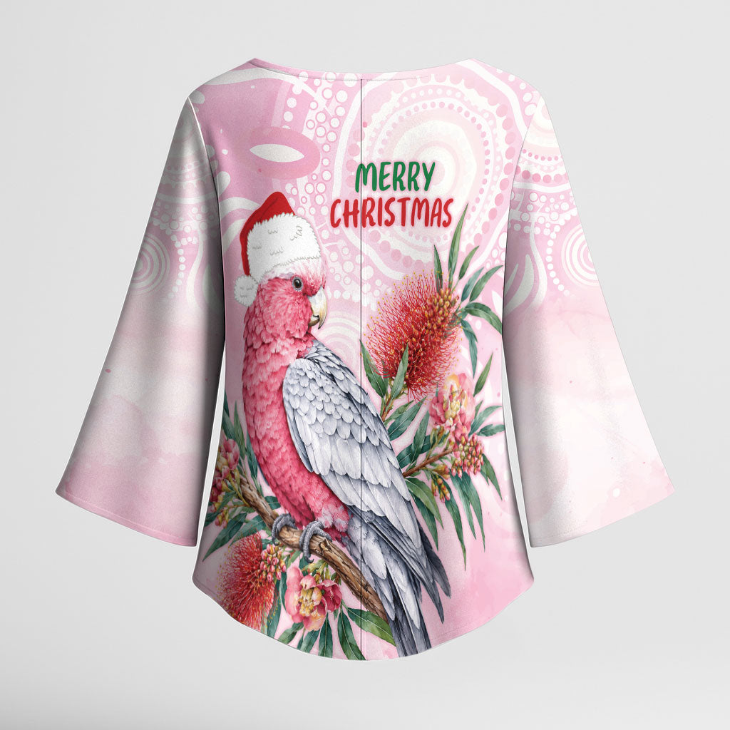 Pink Galah Christmas Australia Kimono Sleeve Blouse Watercolor Painting Aboriginal Art