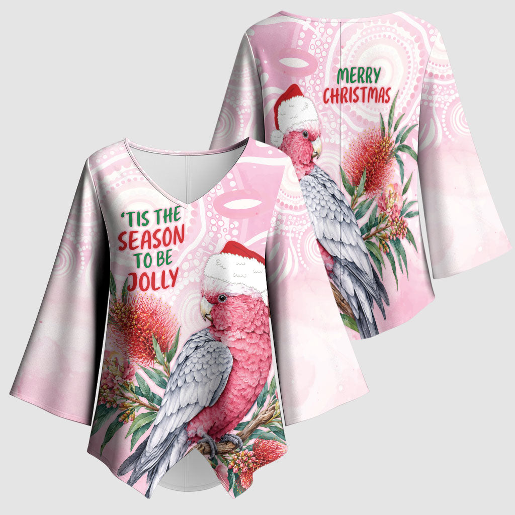 Pink Galah Christmas Australia Kimono Sleeve Blouse Watercolor Painting Aboriginal Art