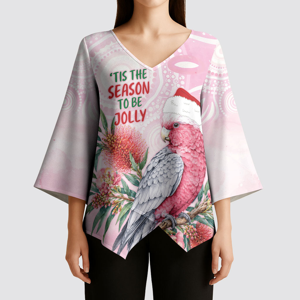 Pink Galah Christmas Australia Kimono Sleeve Blouse Watercolor Painting Aboriginal Art